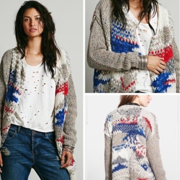 Free People Fireworks Knit Wool Mix Boho Cardigan XS - Picture 1 of 16
